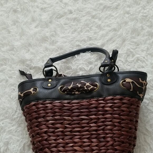 Ophorism Brown Straw Shoulder Bag Sz Medium - Picture 6 of 8